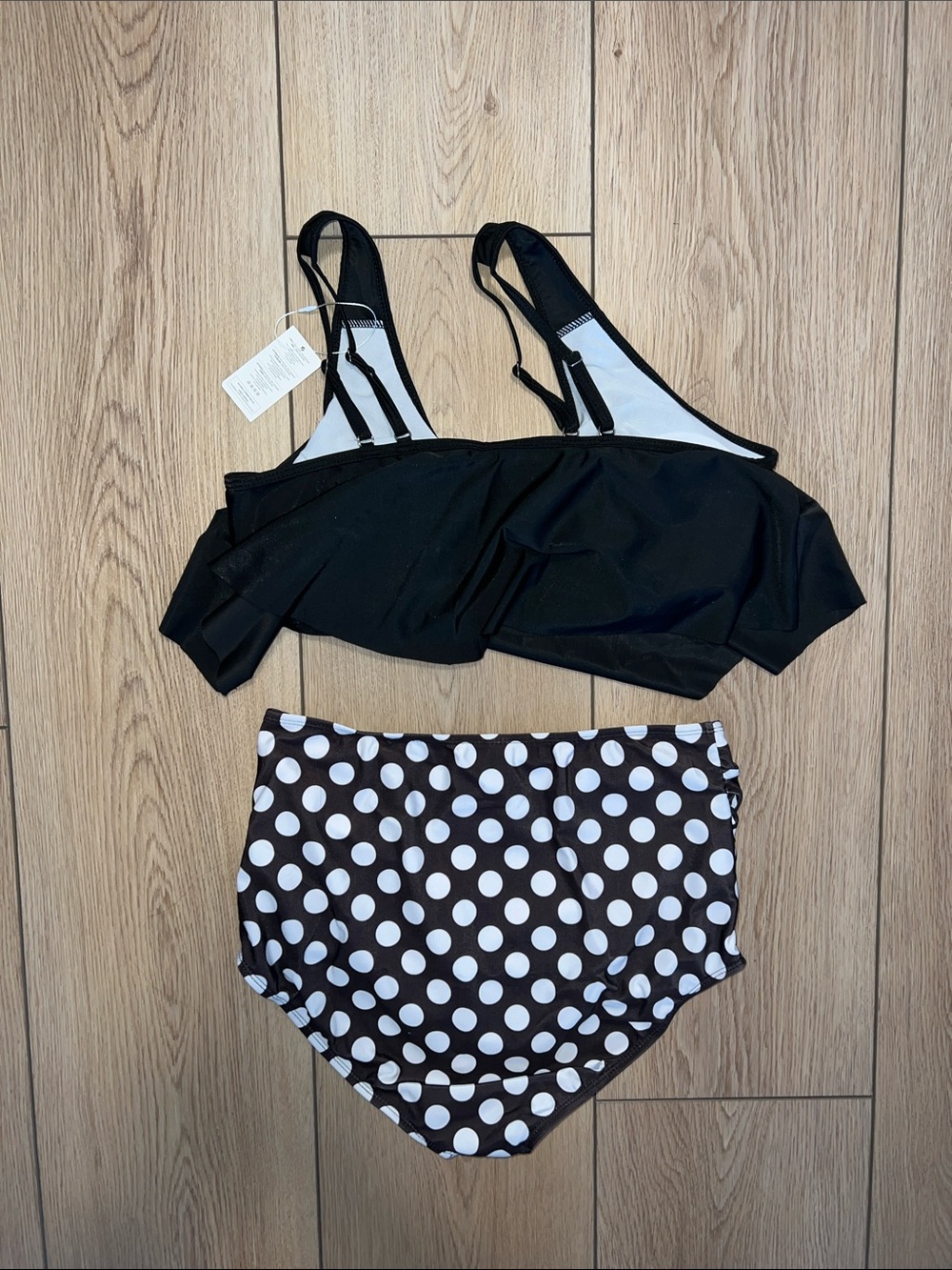 High-Waist Polka Dot Bikini Set - Black & White - Picture 6 of 15